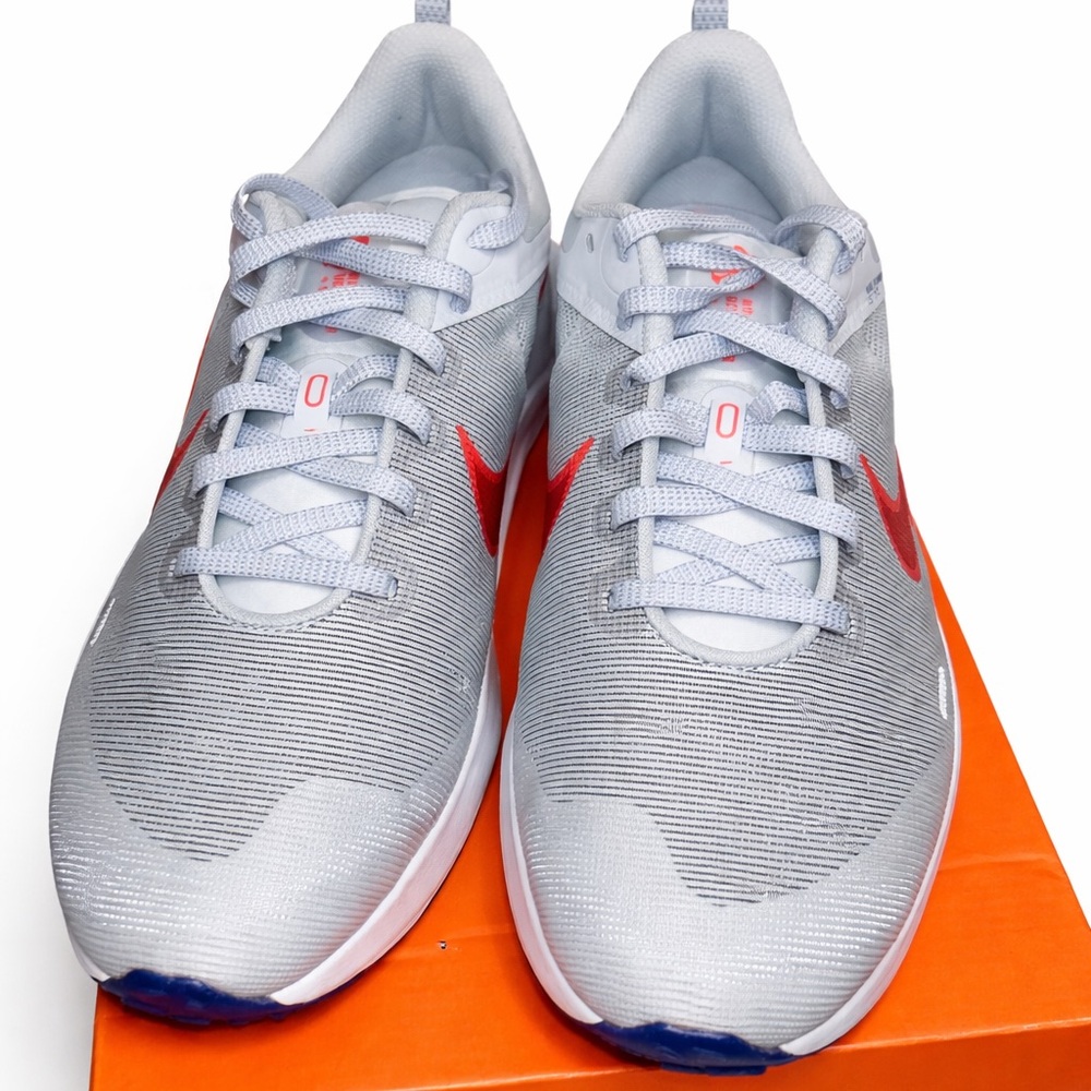 Nike Downshifter 12 in Football Gray and Bright Crimson